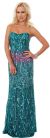 Strapless Exquisitely Sequined Long Formal Prom Dress  in Emerald Green/Fuchsia
